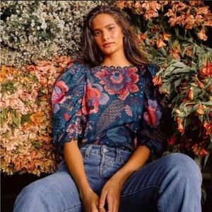 Farm Rio Teal River Creatures blouse size large NWT